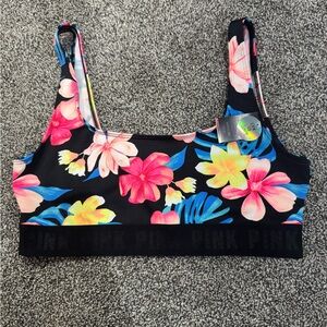 Victoria's Secret Pink Hibiscus Floral Sports Bra Bikini Top (Gym to Swim)
